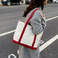 Travel Bag and Tote Bag for Women with Zipper, Large Canvas Shoulder Bag for Work, Shopping Bag with Double Straps, Medium Soft Student Bag
