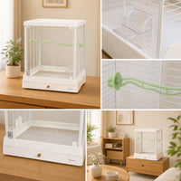 Bird Cage with Perches Wire Mesh Glass Bird Cage Front-Opening Birdcage for Parrots, Home Aviaries
