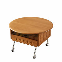 French Retro Aesthetic Petal-Shaped Lift-Top Table Height Adjustable Sofa Side Table Multi-Functional Household Furniture Space Saving for Apartment Dwellers, Interior Decorators, Living Room, Small Areas, Bedroom, Home Office
