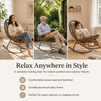 Weatherproof Ergonomic Wooden Rocker with Cushion, Rocker with Footrest, Outdoor Patio Chair, Light and Dark Wood, Modern Chinese Style