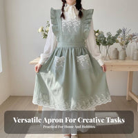 Korean Design Princess Apron Tie-Less Design Lace Trim Pinafore Apron Lightweight Work Smock for Florists, Artists, Flower Shop, Cooking, Art Studio