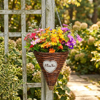 Hanging Basket for Living Room and Rustic Decor, Willow Cone Wall Planter with Metal Chain, Handmade Plant Basket for Fence Hanging Planters