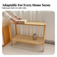 Nordic aesthetic Semi-Circle Rattan End Table Stackable Design Nightstand adaptable Use Household Furniture Lightweight for Interior Decorators, Apartment Dwellers, kids' Room, Bay window, Small Spaces, Entryway