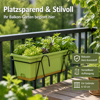 Hanging Flower Box 3-Piece Set, Rectangular Resin Planter 50x19.5x17cm, with Drainage for Balcony & Garden