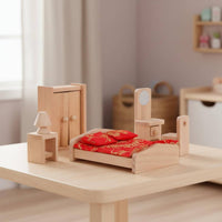 Wooden Dollhouse Furniture Set Child Safe Wooden Doll Furniture Dollhouse Room Playset Long-Lasting Sleek Finish for Children