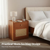 Rattan Weave Design Nightstand with Safe Multi-Functional Nightstand with Drawers space-saving Size Bedside Table Hidden Storage for Apartment Dwellers, homeowners Owners, Guest Room, Home Office