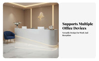 Curved Reception Desk Ambient Lighting Glossy Cashier Counter Easy to Clean Modern Front Counter for Receptionists, Business Owners, Retail Store