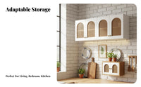 Arched Rattan-Door Cabinet Multifunctional Arched Rattan Cabinet Sturdy Robust Storage Cupboard for Homeowners, Renters, Bathroom, Bedroom, Kitchen