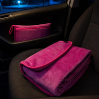 Travel Flannel Blanket with Pillow Bag, 2-in-1 Foldable Car and Airplane Throw