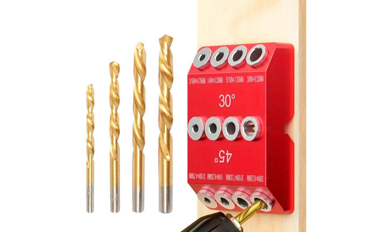 Precision Positioning 30 45 Degree Drill Guide Aluminum Alloy Angle Drill Guide Jig Portable Angled Hole Jig for Woodworkers, Carpenters, Furniture Making