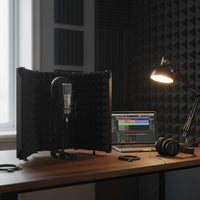 Noise Reduction Audio Record Device Isolation Barrier Desk and Stand Mountable Studio Mic Soundproof Screen Adjustable Angle Foldable Vocal Reflection Filter Quick Setup for Podcasters, Musicians, Streamers, Desktop