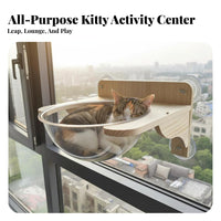 Suction Cup Mounted Window Perch Set Drilltool-Less Modular Feline Climbing Set Space-Saving Pet Furniture Easy Installation for Apartment Dwellers, on Glass Panels, Small Areas, Indoors, Living Room