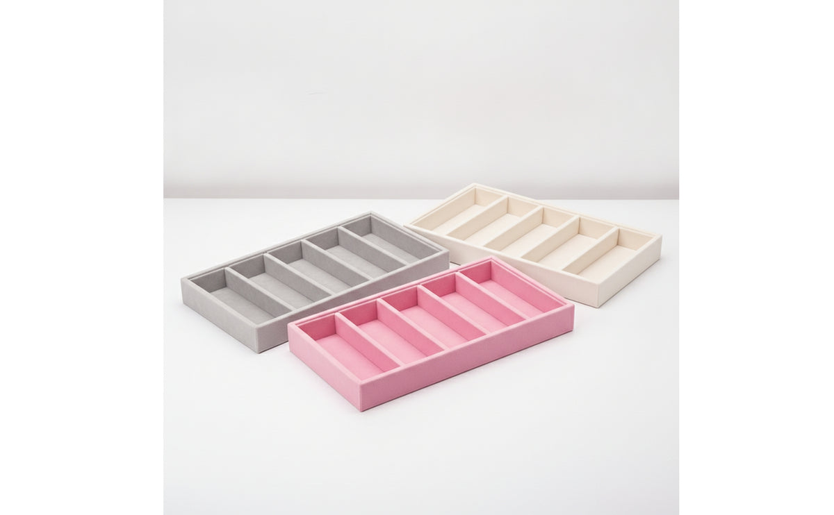 Eyewear Organizer with 5 Compartments Velvet-Covered Eyeglasses Storage Tray Low-Profile Glasses Storage Tray for Drawer, Dresser, Retail Display