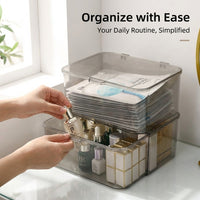 Acrylic Makeup Organizer Storage Box, Stackable Drawer Style with Lid, Desk Cabinet Clear Cosmetic for Vanity