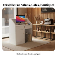 Space-Saving Shop Front Desk Versatile Modern Front Desk Sturdy Construction Modern Reception Table Easy Assembly for Shop Owners, Receptionists, Salon Employees, Boutique, Office, Lobby