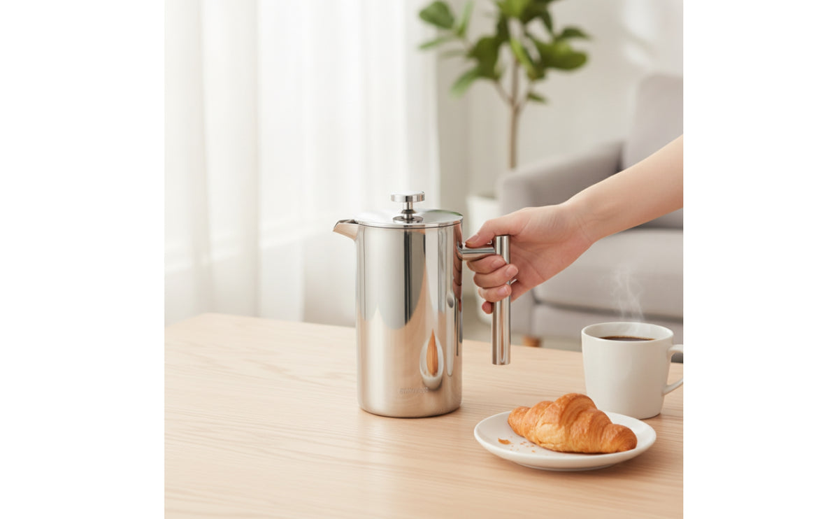 Stainless Steel French Press Easy to Clean French Press Coffee Maker Polished Cafetiere Rustproof for Home Baristas, Kitchen, Office