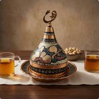 Hand-Painted Metal Serving Piece Floral Patterns Ornate Metal Tableware Home Decor Item Multicolor Embossed