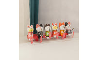 6 Pieces Hand-Painted Cat Statue with Fishing Rod Cute Wooden Cat Figurine Charming Desktop Decoration Compact for Nursery