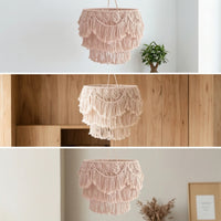 Boho Lamp Shade with Tassels Handwoven Macrame Lampshade Boho Lamp Shade Bohemian Cream-Beige for Decorators, Bedroom