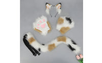 Cat Cosplay Set with Gloves Faux Hair Cat Costume Set Furry Animal Ears Headband for Cosplayers, Photo Shoots