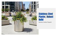 Outdoor Stainless Steel Planter Box, Round Flower Pot, Movable Iron Container for Plaza, Garden, Courtyard