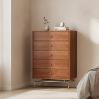 Storage Cabinet with Five Drawers Wood-Grain 5-Drawer Chest of Drawers Tall 5-Drawer Dresser for Bedroom, Living Room, Hallway