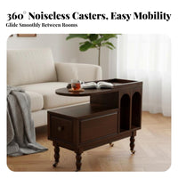Vintage Look dual-level Rolling Side Table Space-Saving Mobile Storage Sturdy Construction Household Furniture Easy to Clean for Homeowners, Apartment Dwellers, Office Workers, Living Room, Bedroom, Small Spaces, Study
