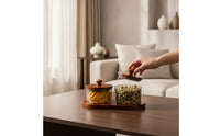 Serving Tray with Glass Containers Wooden Snack Tray with Lids Container with Lid Hammered Platter Double-Compartment for Hosts