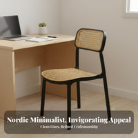 Minimalist Design Woven Backrest Chair Easy to Clean Seating Furniture Anti-Slip Foot Pads Floor Protection for Interior Designers, Restaurant Owners, Dormitory, Study Room, Home Office, Kitchen