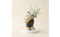 Bear Figurine with Vase Decorative Tabletop Figurine Table Centerpiece Charming Sculpture Modern for Living Room, Entryway