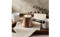Antique Bronze-Brown Copper Cezve Dimpled Metal Hammered Copper Coffee Pot Wooden Handle Turkish Coffee Pot Flared Top