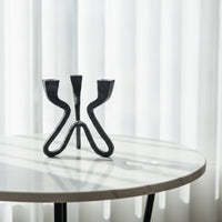 Three-Prong Candle Holder Nordic-Style Geometric Candle Holder Metal-Look Sculpture for Entryway Console