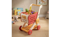 Role-Playing Toy Grocery Cart with Play Food Rounded Edges Shopping Cart with Play Food Molded Grocery Store Toy Pretend for Toddlers, Playroom, Kindergarten