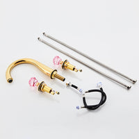 Polished Gold Two-handleHandle Bathroom Faucet Arched Spout Basin Mixer Tap Hot and Cold Three-Hole Faucet Leak-Resistant-Drip-Resistant for Vanity, Washroom