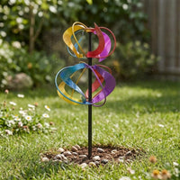 Black Support Pole Rainbow Wind Spinner Stake Ground-Mounted Garden Wind Spinner Stake Colorful Revolving Stake Assembled for Lawn, Patio