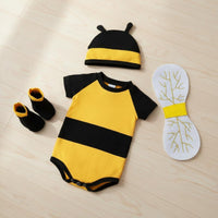 4 Pieces Initial Birthday Gift Newborn Bee Outfit with Wings Short Sleeve Bumblebee Baby Costume Photo Prop Infant Bee Romper Set for Newborns, Infants, Halloween