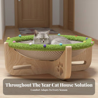 Wooden Cat Hammock Solid Wood Frame Wooden Cat Scratcher Lounge Breathable Pet Furniture