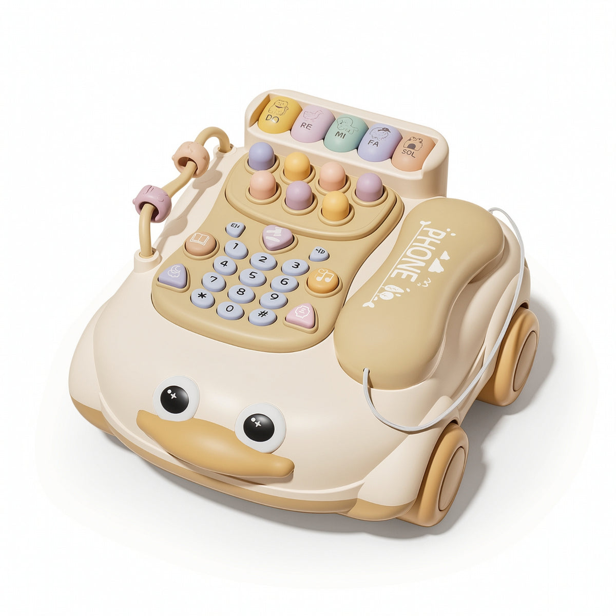 Musical Telephone Toy Car Interactive Toy Phone with Piano Keys Play Phone Push-Along Play Keys Sensory for Toddlers, Playroom