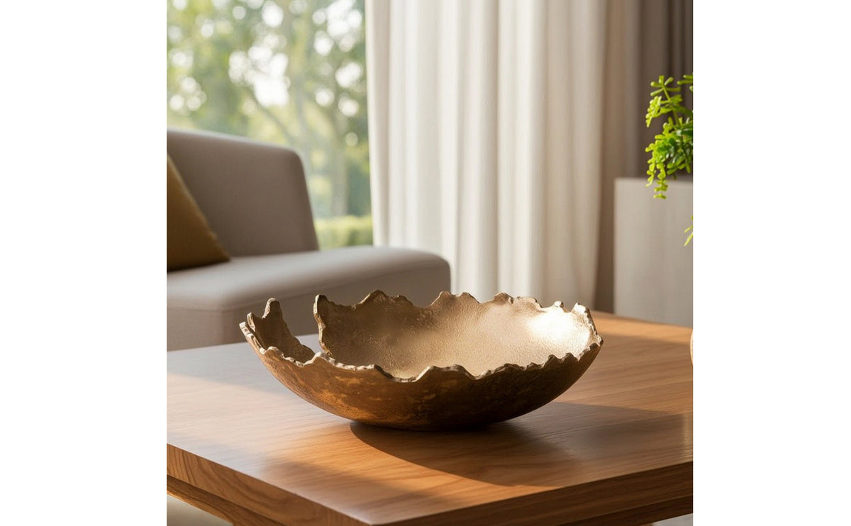 Metal Centerpiece Bowl Gold Hammered Bowl Aluminum for Tabletop, Coffee Table, Living Room