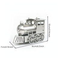 Industrial Style Stainless Steel Train Ornament Polished Silver Steam Engine Sculpture Spoked Wheels Metal Train Ornament Display Piece