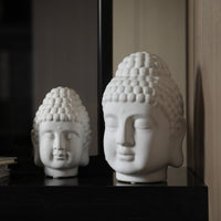 Matte White Ceramic Buddha Head Easy to Clean Buddha Head Statue Simple Bust Sculpted for Desk