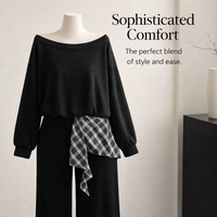 Airport Outfit Two Piece for Women with Off Shoulder Long Sleeve Top, Ladies Travel Lounge Wear, Casual Matching Coordinates