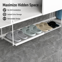 Hook Mounted Under Shelf Storage, 40-70cm Retractable Shelf Organiser, Carbon Steel Powder Coated for Kitchen Cupboards