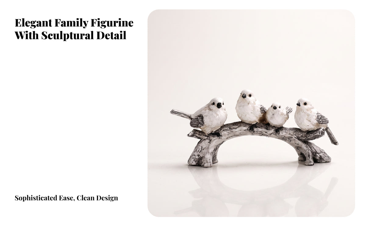 Nature-Ornithological Sculpture On | Weathered Gray and White Finish, Bird Sculpture with Branch, for Tabletop