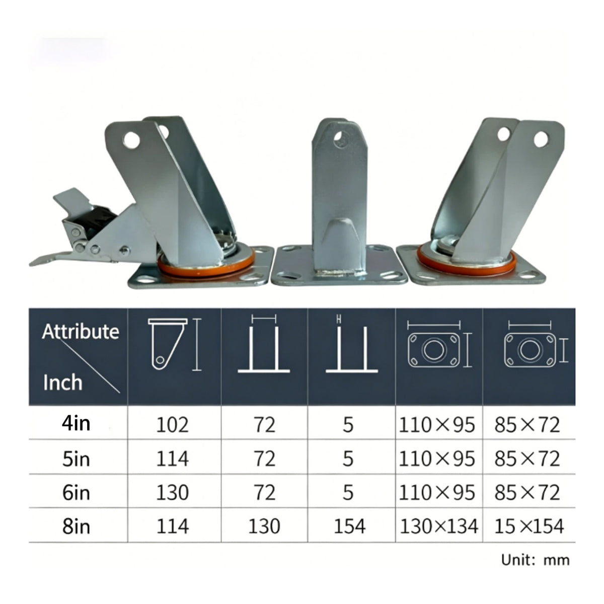 Long-Lasting Construction Heavy Duty Caster Bracket Wear Resistant Trolley Wheel Fork Rustproof Locking Swivel Casters Effortless & Quiet Rolling for Warehouse, Workshop