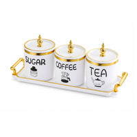 3 Pieces Canister Set with Tray Countertop Ceramic Canister with Tray Containers Sealed Container Airtight for Coffee Station