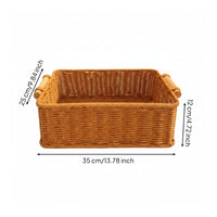 Basket with Wooden Handles Rectangular Woven Tray Rustic Organizer for Countertop, Picnic