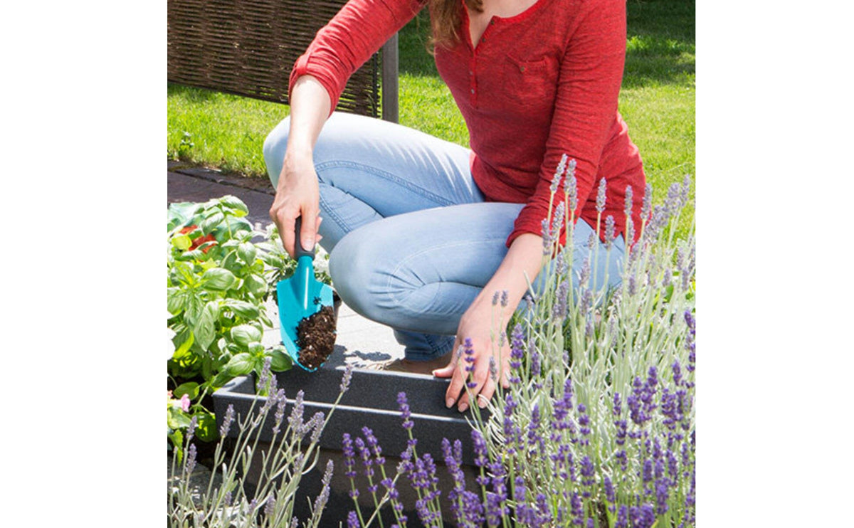 Turquoise-Blue Garden Hand Shovel Black Handle Anti-Slip Garden Shovel Rounded Rim Soil Scoop Trowel Handheld
