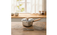Flat Bottom Deep Fryer Pot with Oil Draining Rack Detachable Square Deep Fryer Pot Small Cookware Compact for Camping