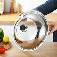 Stainless Steel Pan Lid with Tempered Glass, Thickened Frying Pan Lid and Saucepan Lid, Wok Lid with Black Handle, Pot Lid for Pudding Pot Lids